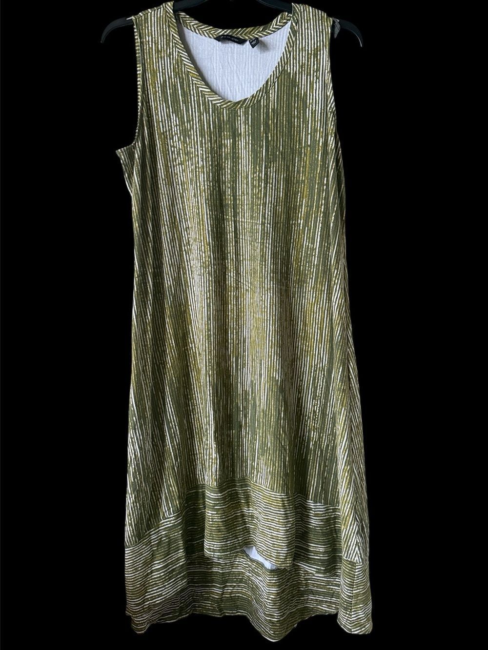 H by Halston Sleeveless Olive Green Striped A-Line Dress!